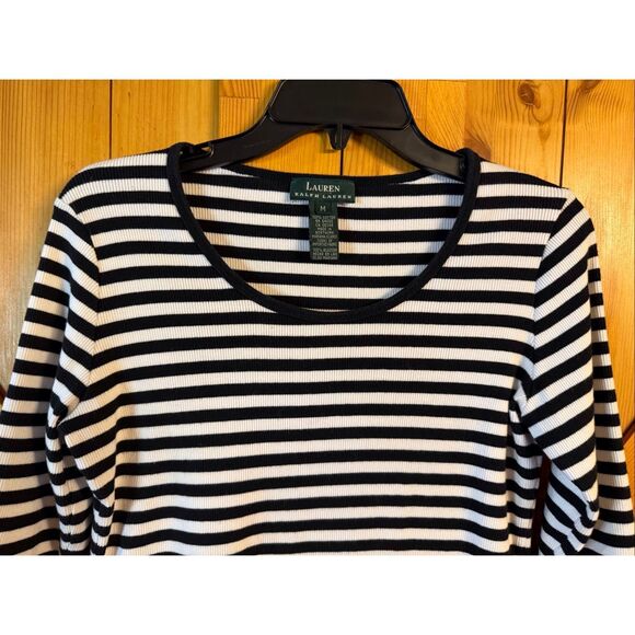 Lauren Ralph Lauren Women’s 3/4 Sleeve Back White Striped Shirt Size Medium (712 - Picture 2 of 6